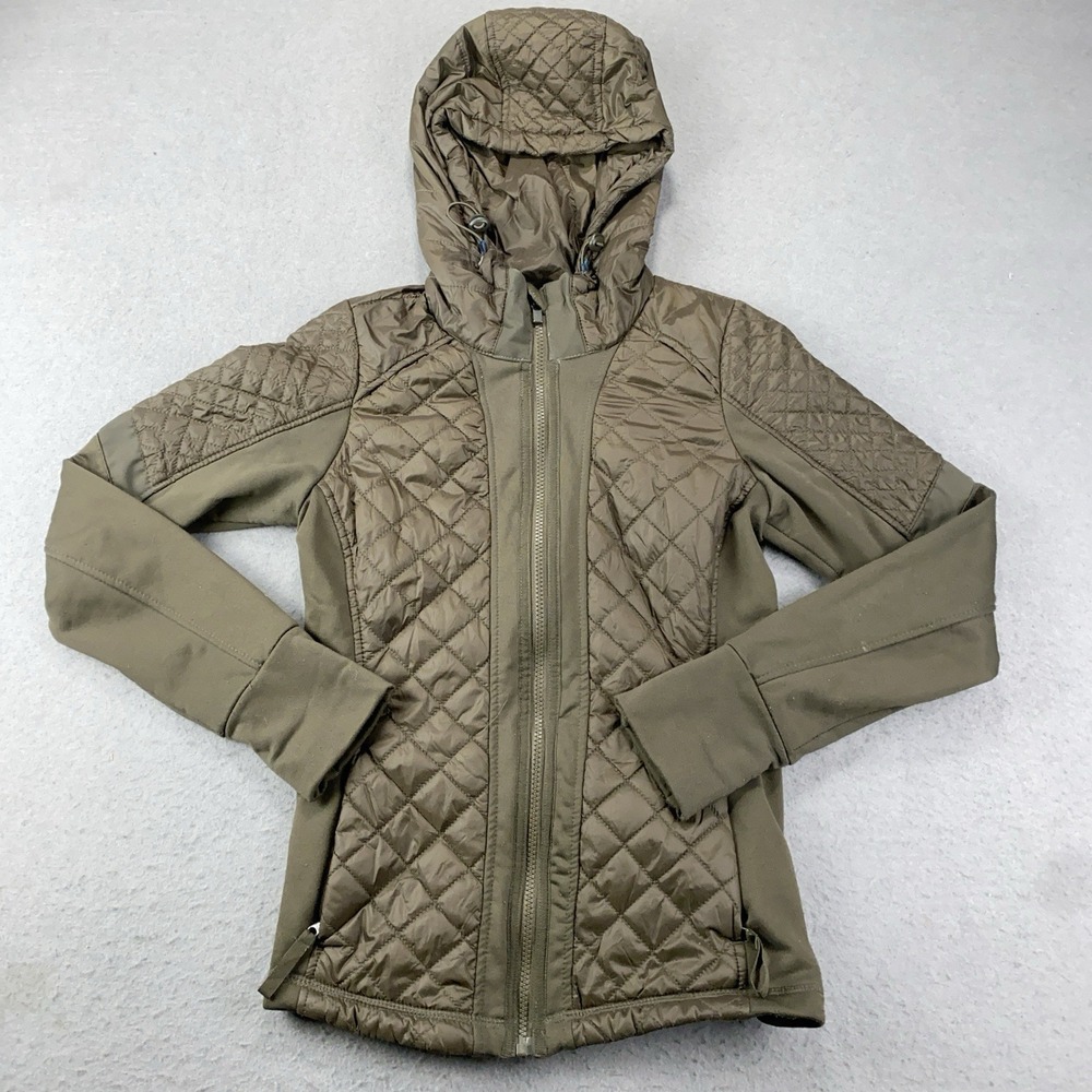 Athleta Rock Springs Quilted Hooded Jacket Women XSP Green Full Zip Athletic